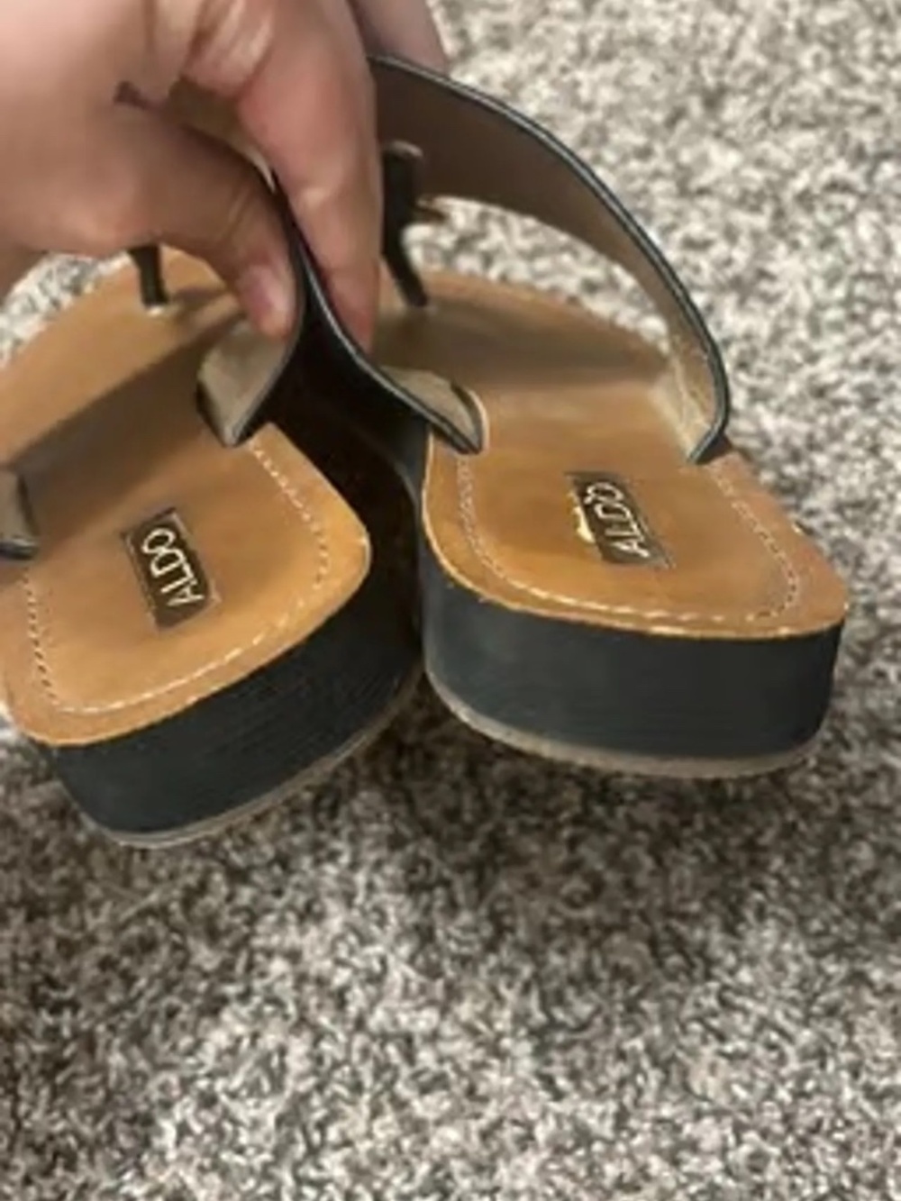 ALDO SIZE 7.5 BROWN AND BLACK THONG SANDAL SHOES LOT5822 - Picture 6 of 9